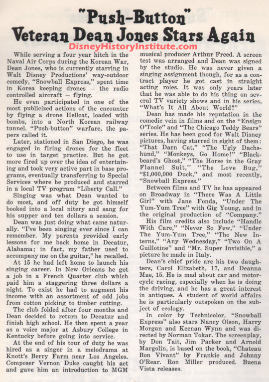 Dean Jones Snowball Express bio