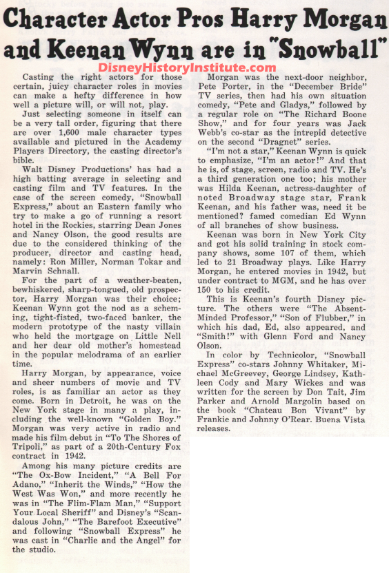 Harry Morgan Keenan Wynn Snowball Express bios