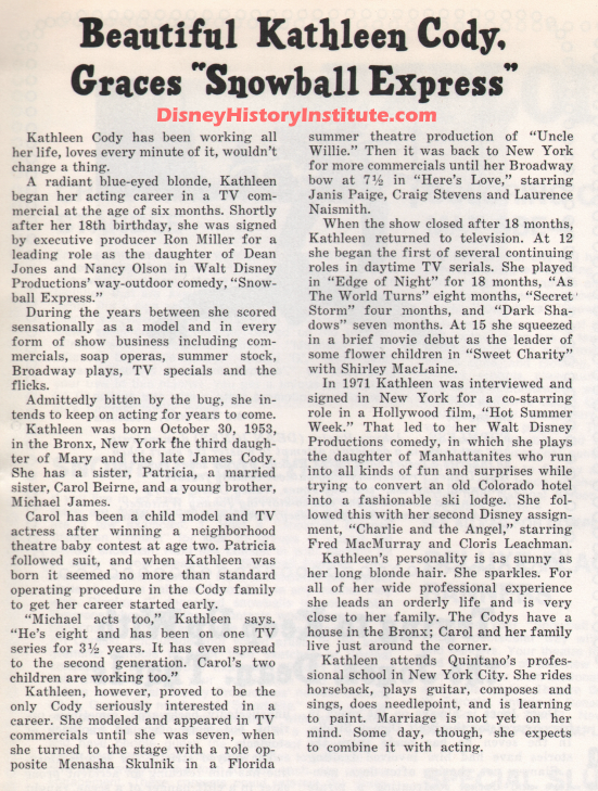 Kathleen Cody Snowball Express bio